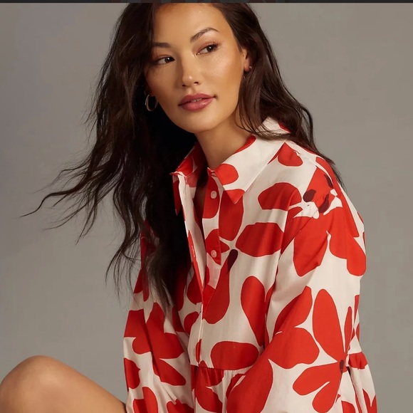 Maeve Bettina Tiered Floral Shirt Dress L - Picture 3 of 9